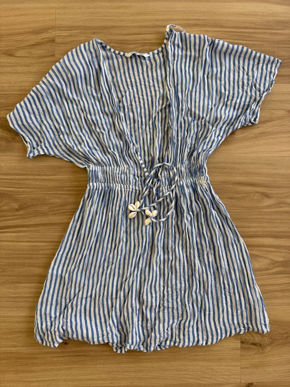 blue island Blue and White Striped Linen Tank